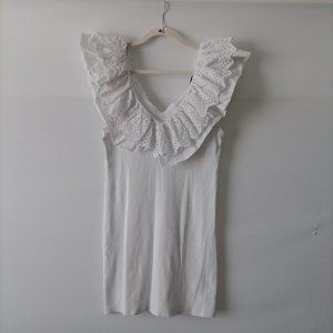 Zara Womens White Sleeveless V-Neck Eyelet & Ruffle Lace Min Dress Size L
